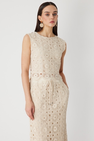 On Kadın Dantel Desenli Crop Bluz 76371 Krem