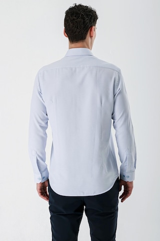 İmza Koyu Mavi Uzun Kollu Desenli Armürlü Sert Yaka Cepsiz Pamuklu Slim Fit Dar Kesim Gömlek 1004235171-koyu Mavi Koyu Mavi