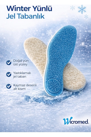 Soft Winter Sıcak Tutan Termal Yünlü Kışlık Ortopedik Jel Silikon Tabanlık Mt7033