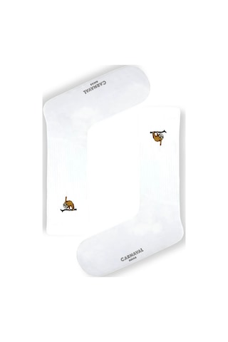 5'li Nakışlı Hayvanlar Desenli Unisex Beyaz Çorap Kutusu Beyaz