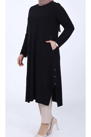 Ece Fitilli Büyük Beden Zümrüt Tunik-654565 Siyah