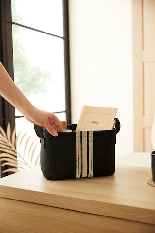 Ocean Home Textile Çizgili Siyah Renk Jüt Sepet 24 x 17 x 14 cm