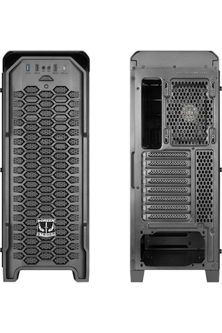 Green Striker Midtower Gaming Bilgisayar Kasası 3 120mm Fan, 6 Fan Desteği, Siyah 600w 80+ Bronze Psu Dahil + Mouse