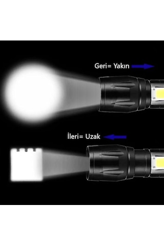 Gaman Cob Led El Feneri Metal Kasa Şarjli Kamp-doğa Yürüyüşü 3 Mod Siyah