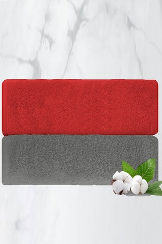 2 Li Lüks El Yüz Havlu Seti 50x90 Cm %100 Pamuklu Gramajlı Grinja Kırmızı
