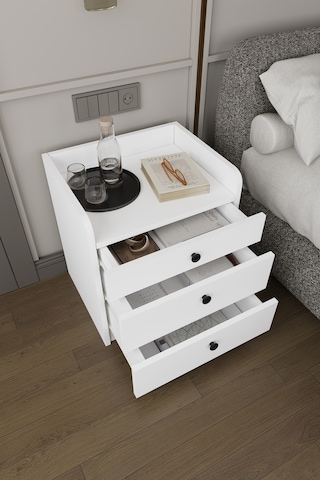 Modern 3 Çekmeceli Komodin Şifonyer %100 Mdf Çok Amaçlı Organizer Kmd01 Beyaz