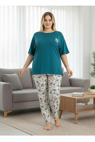 Pijamoni Kadın Ring Viskon Bisiklet Yaka Kısa Kol İnce Pijama Takımı 1445/10 - 1 Adet Petrol