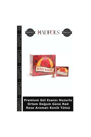 Premium Gül Esansı Huzurlu Ortam Doğum Günü Red Rose Aromalı Konik Tütsü