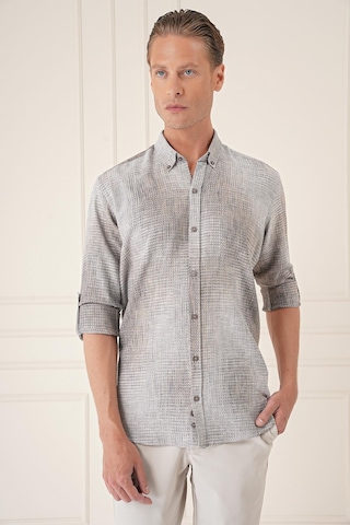 Efor Comfort Fit Batik Desen %100 Keten Bej Gömlek G 1571 Bej