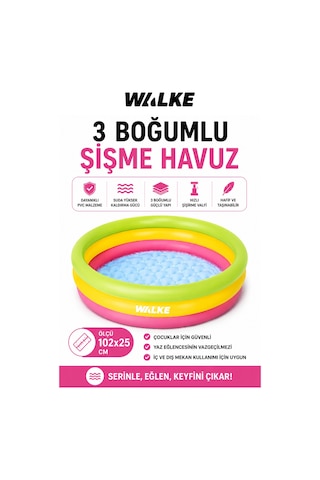 Walke Splash 3 Boğumlu Şişme Çocuk Havuzu 102x25 Cm Bahçe Ve Balkon Havuzu 14102 Çok Renkli