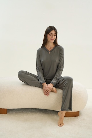 Sevim Kadın Uzun Kol Kaşkorse Haki Pijama Takım C7t7n1o61 001