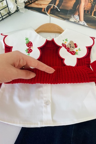 Minigimin Cicileri Çilek Yaka İşleme Detaylı Trikolu Çantalı Kız Bebek 4 Lü Takım - Kırmızı