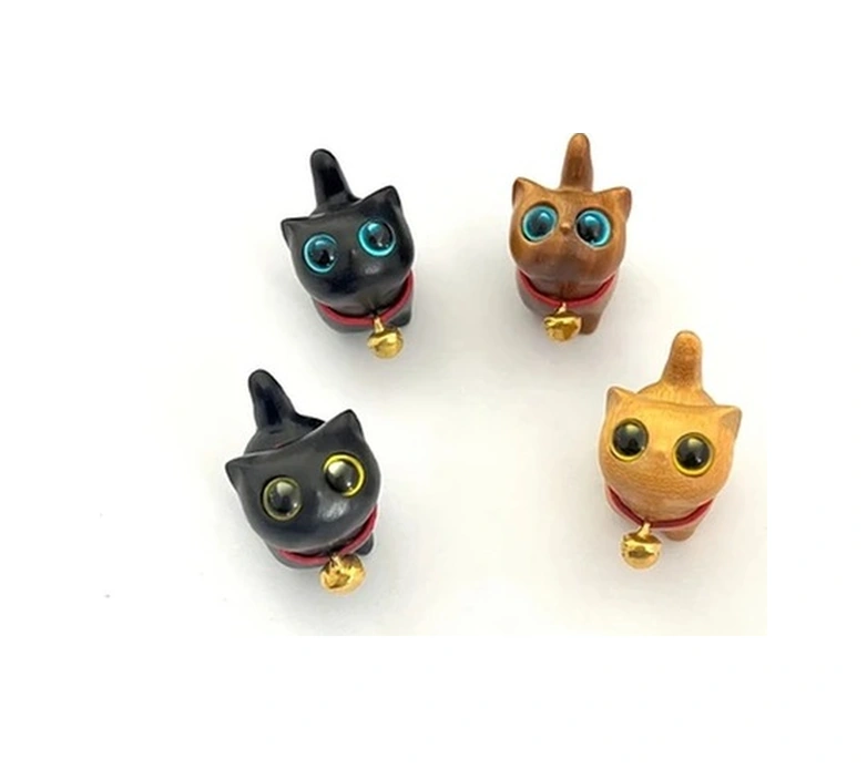 Trendooze Gaojunshop01 Ahşap Siyah Kedi Heykeli Mavi Gözler Çanlı Ev Dekorasyonu Hediye