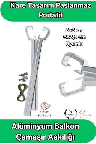 8x3 Ve 6x2.5 Cm Uyumlu Alüminyum Balkon Çamaşır Askılığı Takılabilir Küpeşte Kurutmalık Kare Boru Uyumlu Balkon Demiri Açık Gri