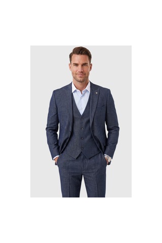 Deepsea Koyu Lacivert 3 Parça Slim Fit Yelekli Erkek Takım Elbise Çift Yırtmaçlı Modern Kesim 2601631