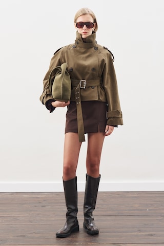 Kemerli Kısa Trençkot Haki Haki