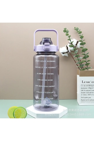 Motivasyonel Su Matarası 2 L Pipetli Mor