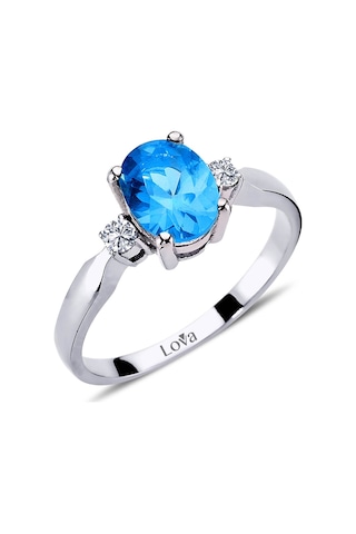 Lova Pırlantalı Oval Blue Topaz Yüzük - 1020228