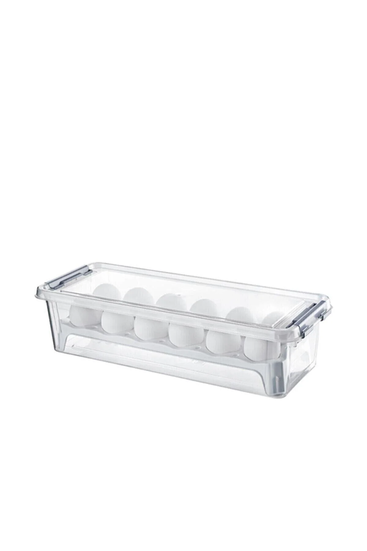 Şeffaf 12'li Yumurta Saklama Kabı Kilitli Kapak Dolap İçi Düzenleyici Kutu 14x37,5x9 Cm