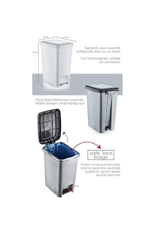 Omnipazar Sy4284 60 Lt Slim Pedallı Gri Plastik Çöp Kova Siyah Ka Siyah