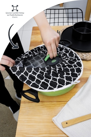 3 Adet Pilav Demleme Örtüsü Seti , Tencereler Için Lastikli Standart Ölçü Demlematik & Siyah Halka