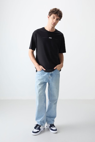 Tommy Life Siyah %100 Pamuk Kalın Yumuşak Dokulu Oversize Fit Baskılı Erkek T-shirt - 88357 Siyah