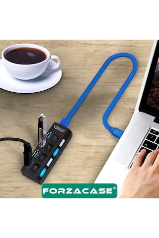 Forzacase FC800 Işıklı Düğmeli 4 Port USB 3.0 Port Çoğaltıcı Hub Switch