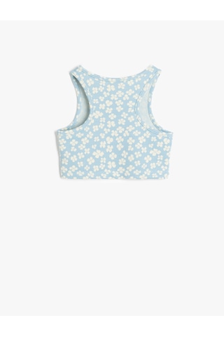 Koton Crop Atlet Kolsuz Çiçekli Bisiklet Yaka Mavi Desenli 5skg30040ak Mavi Desenli