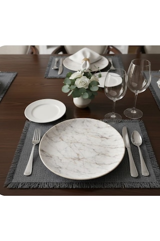 Reborn Kutulu Urban Marble 6 Lı Porselen Pasta / Kahvaltı Tabağı Seti 22 Cm Hediyelik & Çeyiz & Yeni Ev Beyaz