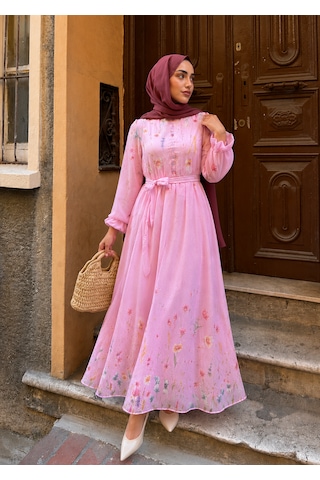 Efulim Womens Modal Tül Şifon Elbise Pembe