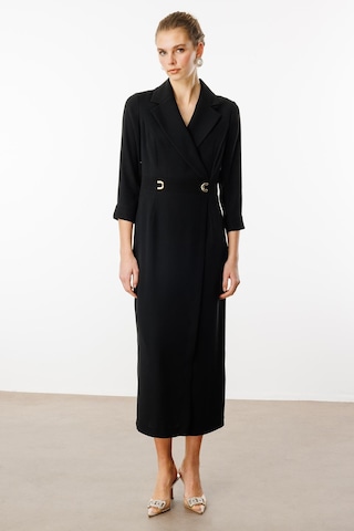 Moda İlgi Kadın Beli Aksesuarlı Cepli Kruvaze Elbise 6626 Siyah Siyah