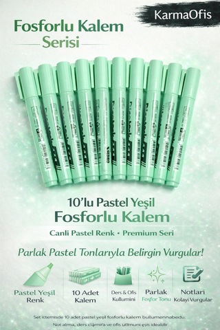 Fosforlu Kalem Seti 10'lu Pastel Yeşil Highlighter Pastel Yeşil