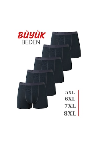 Hadpols Delux Serisi Erkek Füme Büyük Beden Boxer 5'li Paket Konfor Pamuklu İç Çamaşır