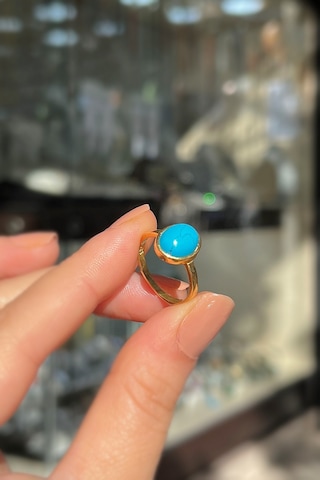 Gümüş 10x8 Mm Firuze Taşlı Altın Kaplama Yüzük Diğer