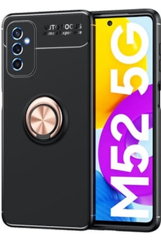 Samsung Galaxy Uyumlu M52 Kılıf Yüzüklü Sağlam Esnek Ringo Silikon Kapak Siyah - Rose Gold