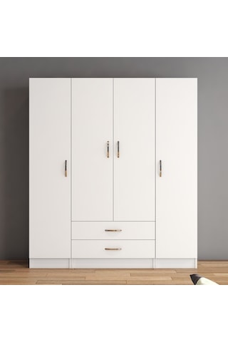 tanmob 4 Kapılı Iki Çekmeceli Geniş Gardrop Beyaz- Grd0601
