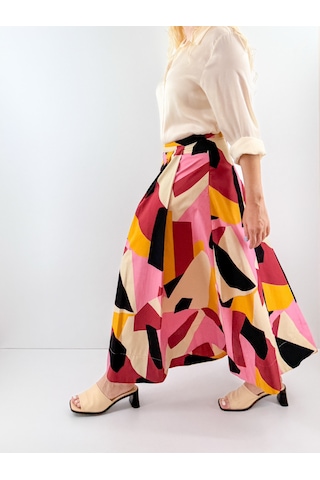 Modaonna Geometrik Desen Maxi Poplin Etek