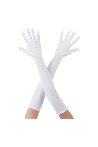 Beyaz Renk Dirseğe Kadar Uzun Kumaş Eldiven 40 Cm Yetişkin