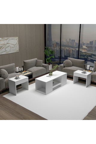 Arnetti 3lü Takım Zigonlu Sartos Orta Sehpa Beyaz