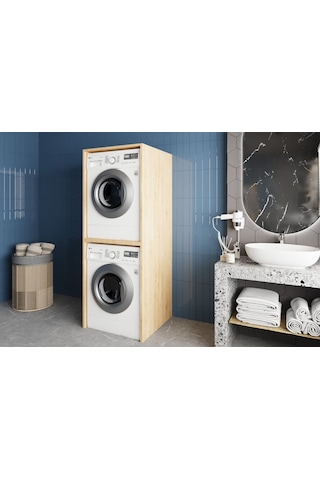 Bohem Çamaşır Ve Kurutma Makinesi Dolabı Banyo Dolabı Meşe Meşe