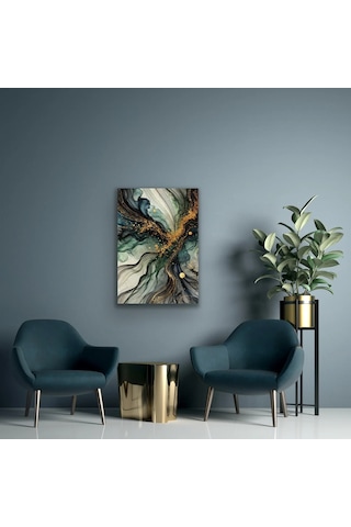Bezos Yeşil Mavi Gold Soyut Kanvas Tablo 70x100cm Bezos1