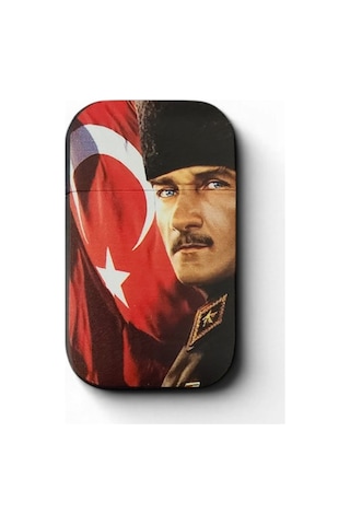 Dalgalanan Türk Bayrağı Ve Kalpaklı Atatürk Portreli Lüks Hediyelik Metal Çakmak Çok Renk