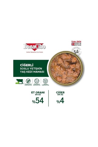 BonaCibo Soslu Ciğerli Konserve Yetişkin Kedi Maması 6 x 400 G
