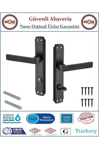 Kare Wc Banyo Kapı Kolu - Mat Siyah - 1 Takım Ön Ve Arka - Sol