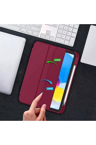 Apple Uyumlu iPad 11.nesil 11 İnç 2025 Kılıf Premium Kalem Bölmeli Uyku Modlu Kapaklı Smart Case Kapaklı Kılıf