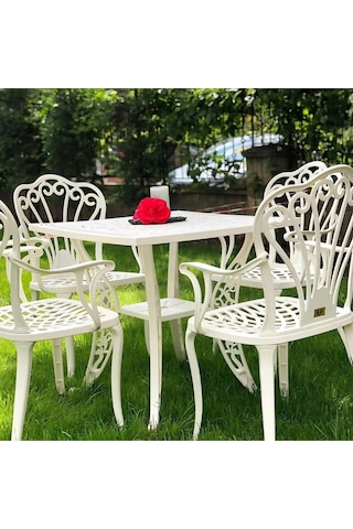 Ceritti Ferforje Görünümlü Plastik 4 Kişilik Kare Masa Takımı-110 Beyaz