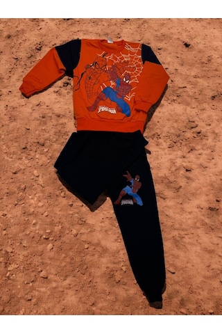3 İplik Takım Batmen Örümcek Adam Baskılı Turuncu