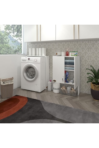 Kenzlife Çamaşır Makinesi Dolabı Veronika Byz 180*066*20 Banyo Çi Beyaz