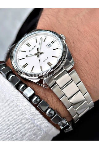 Casio Nda3177  Erkek Kol Saati Gümüş - Beyaz + Bileklik