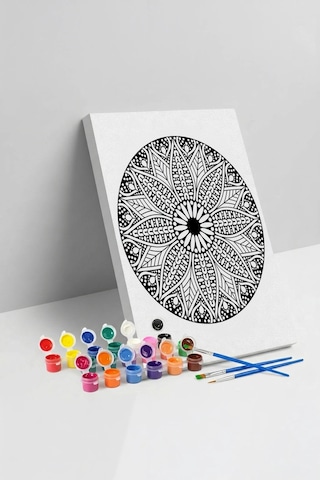 Çiçek Motifli Mandala Ahşap Boyama Seti 40x50 Cm